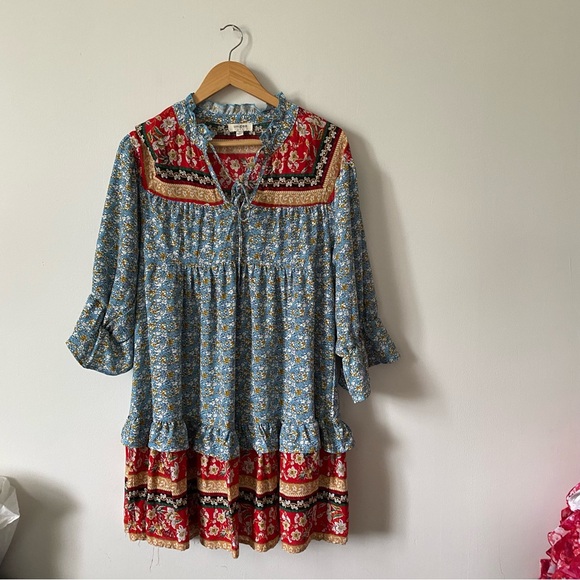 Umgee Boho Floral Balloon Sleeve Mini Dress main image 0